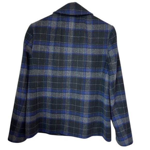 J.Crew Plaid Wool Blend Double Breasted Pea Coat Jacket Blue Gray Size 6 - Picture 4 of 16